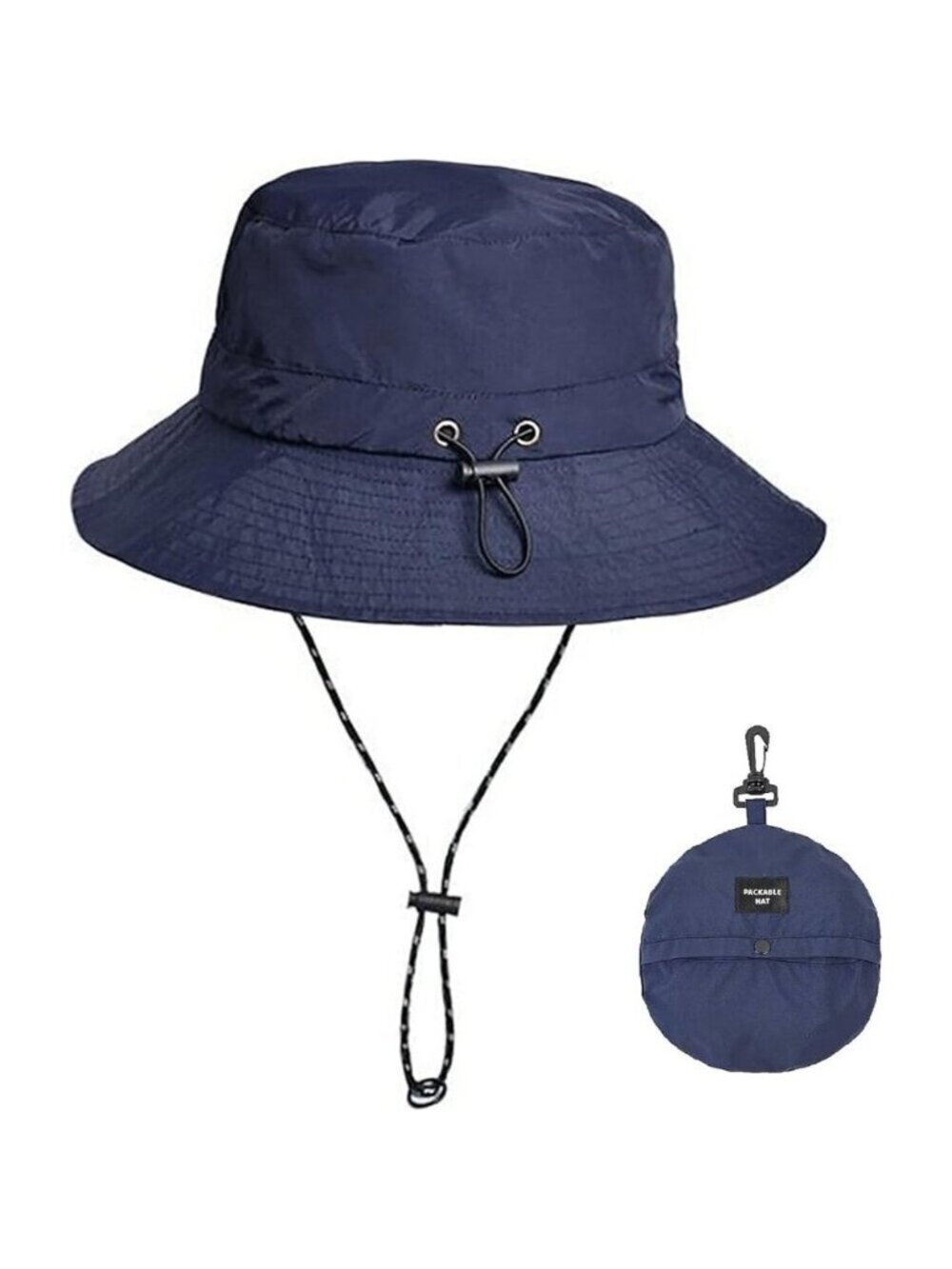Unisex Blue Nylon Mesh Wide Brim Boonie With Chin Strap Packable Bucket Sun Hat
